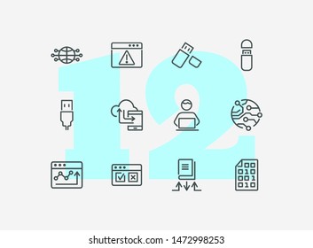 Modern devices icons. Set of line icons on white background. Web site, telephone, global. Technology concept. Vector illustration can be used for topics like progress, internet, worldwide