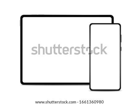 Modern devices mockups with blank screens. Tablet computer and smartphone. Vector illustration