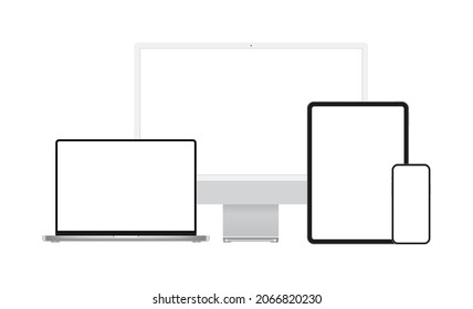 Modern Devices Mockups - PC Monitor, Laptop, Tablet, Phone. Showcase Your Web-Site Design. Vector Illustration