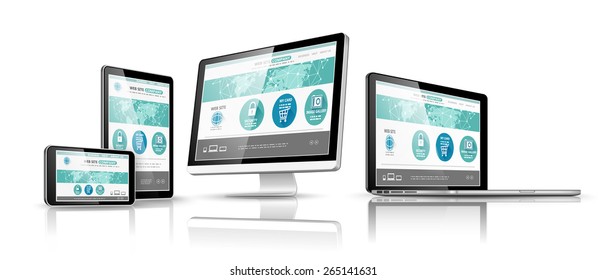 Modern devices with web design template. Vector illustration