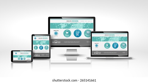 Modern devices with web design template. Vector concept 