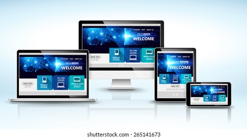 Modern devices with web design template. Vector illustration