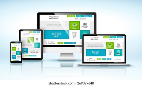 Modern devices with web design template. Vector illustration