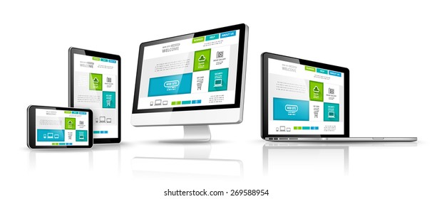 Modern devices with web design template. Vector illustration