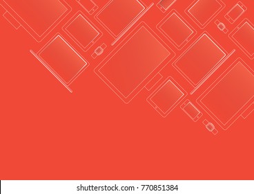 Modern devices in x-ray style on red background