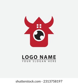 modern devil house logo icon. Vector graphics of simple elegant flat illustration style.