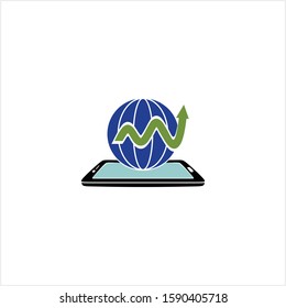 Modern diagram of Trade Logo with smart phone mobile vector. Simple flat stlye. Business and accounting icon. Related with money and up down graphic. Apply to web site, wall application, trend trading
