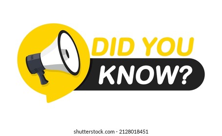 Modern Did You Know label with megaphone. Web banner element. Did You Know? Loudspeaker. Banner design for business, marketing, advertising, life hacks, blog, and social Media. Vector illustration