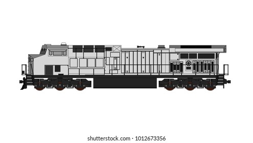 Modern diesel railway locomotive with great power and strength for moving long and heavy railroad train. Vector illustration with outline stroke lines.