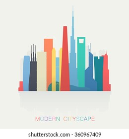 modern different colors skyline cityscape isolated. City silhouette
