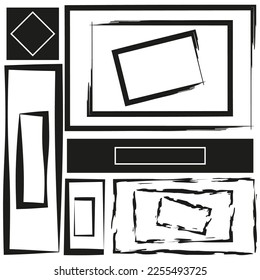 Modern different rectangles. Line art. Brush texture. Vector illustration.
