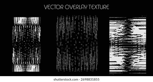 modern different types of overlay texture(paint, old, dust, cracks and other). monochrome vector collection for grunge, vintage, staight effects.