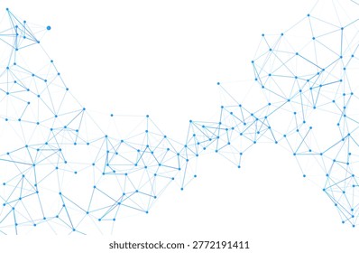 Modern digital abstract background featuring a dynamic wavelike pattern of blue nodes and connections, symbolizing technology, data, global communication, and futuristic concepts.