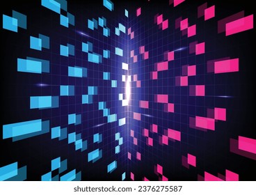 Modern digital abstract blue and pink block background. Network abilities, technological processes, digital storages, science, education, blockchain, scifi. Flat vector.