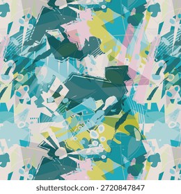 Design digital abstrato moderno com formas fluidas, cores vibrantes e composição sem costura, ideal para impressão de tecidos, têxteis de moda, padrões de superfície e aplicações comerciais.