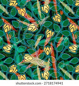 Design digital abstrato moderno com formas fluidas, cores vibrantes e padrão sem costura, perfeito para impressão de tecidos, têxteis de moda, decoração doméstica e projetos de design de superfície criativa.