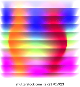 A modern digital art piece featuring clean horizontal blinds or shutter lines over a vivid multi-color gradient. Includes subtle star and planet elements for a futuristic, sci-fi feel.