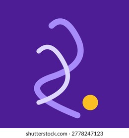 Modern digital artwork featuring intertwined lavender curved lines and a yellow circle symbolizing motion against a solid dark violet background.