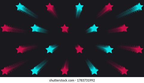 Modern digital background. Colored stars flying at high speed in dark space. Vector illustration