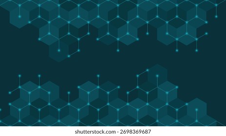 Fondo digital moderno con una rejilla hexagonal azul brillante y conexiones geométricas, perfecto para temas de tecnología, ciencia, investigación e innovación futurista