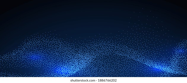 Modern digital background. Particles glowing wave, technology or science banner. Light dots sound flowing vector illustration