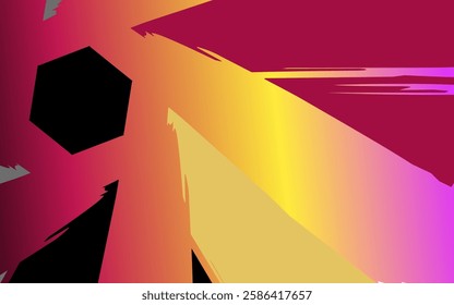 Modern digital background with warm color gradient effect and black hexagonal shapes that create a futuristic impression.