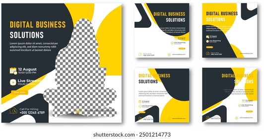 Modern Digital Business solutions Social Media Post Template, Business Webinar Social Media Banner Design, Marketing, Web Banner, Sale, Vector Illustration