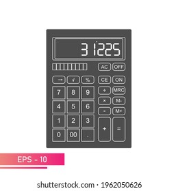 A modern digital calculator with symbols on the keys. Solid design. On a white background. Equipment for office employees and cashiers. Flat vector illustration.