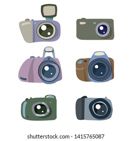 Modern Digital cameras set. Vector Isolated Graphic Design Illustration. 