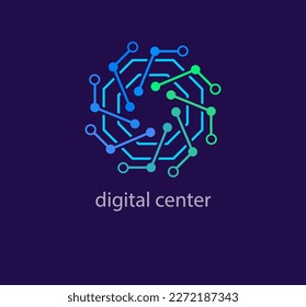 Modern digital center logo. Unique design color transitions. technology lines logo template. vector.