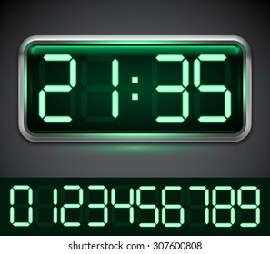 Modern digital clock with 10 green numbers