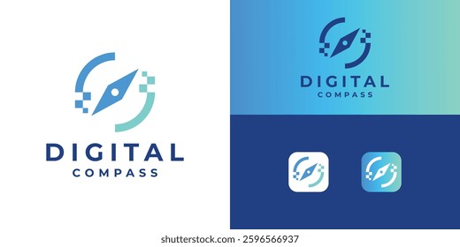Modern digital compass logo template. North tech logo design vector.