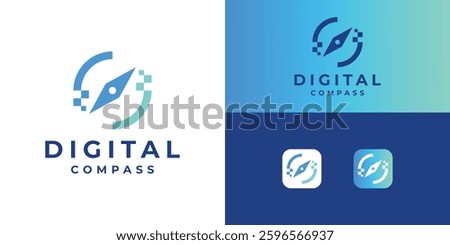 Modern digital compass logo template. North tech logo design vector.