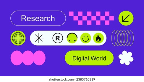 Modern Digital Composition. UI elements. Funny icons in neon colors. flat design