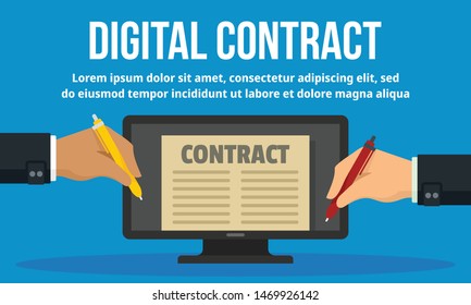 Modern digital contract concept banner. Flat illustration of modern digital contract vector concept banner for web design