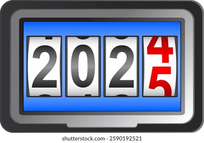 Modern digital counter with the number of the new year 2025 on a white background.