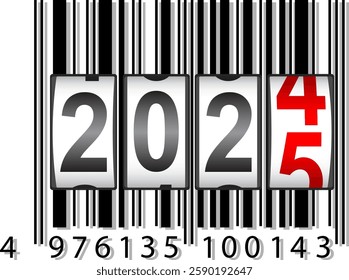 Modern digital counter with the number of the new year 2025 on a white background.