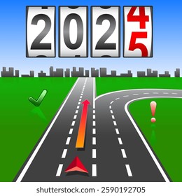 Modern digital counter with the number of the new year 2025 on a white background.