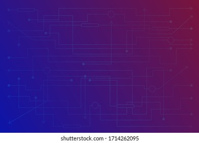 Modern digital, cyber and technological background - microcircuit lines on a colorful technogenic background. Vector horizontal. For design, decoration, blank, template.