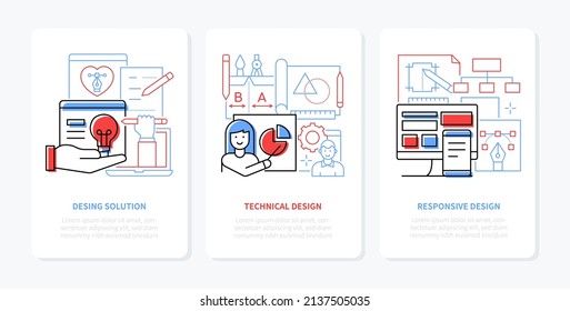Modern and digital design - line design style banners set with editable stroke and place for text. Technical development, responsive website, graphic tablet, drawing, pencil, gadgets, layout idea - Powered by Shutterstock - Get 15% off with code: PIKWIZARD15