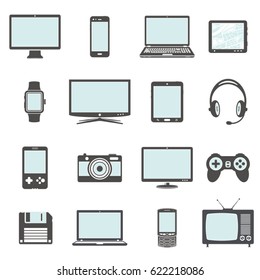 Modern digital devices and electronic gadgets icons