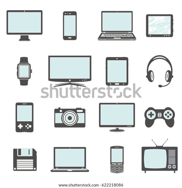 Moderne Digitale Gerate Und Elektronische Gadgets Stock Vektorgrafik Lizenzfrei