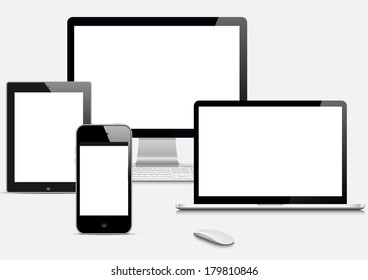 Modern Digital Devices On Grey Background. Vector Set 