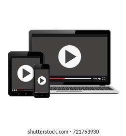 Modern digital devices with video player on screen