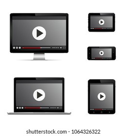 Modern digital devices with web video player on screen