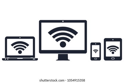 Modern digital devices with wifi internet symbol