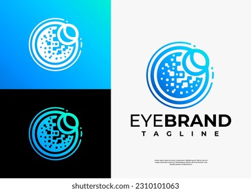 Modern digital eye logo design template. Technology pixel human eye logo brand.