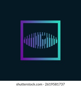 Modern Digital Eye Logo with Vertical Lines and Colorful Gradient Square Frame