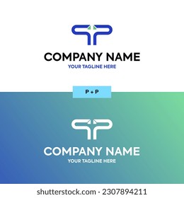 Modern digital futuristic abstract P+P (PP) alphabet letter combination creative color blue Green logo vector icon design for creative industry, web, business and technology company.