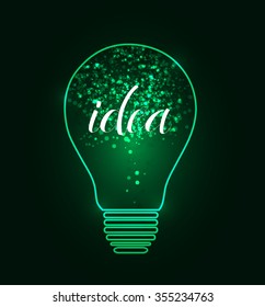 Modern digital green light bulb idea design. Vector illustration.